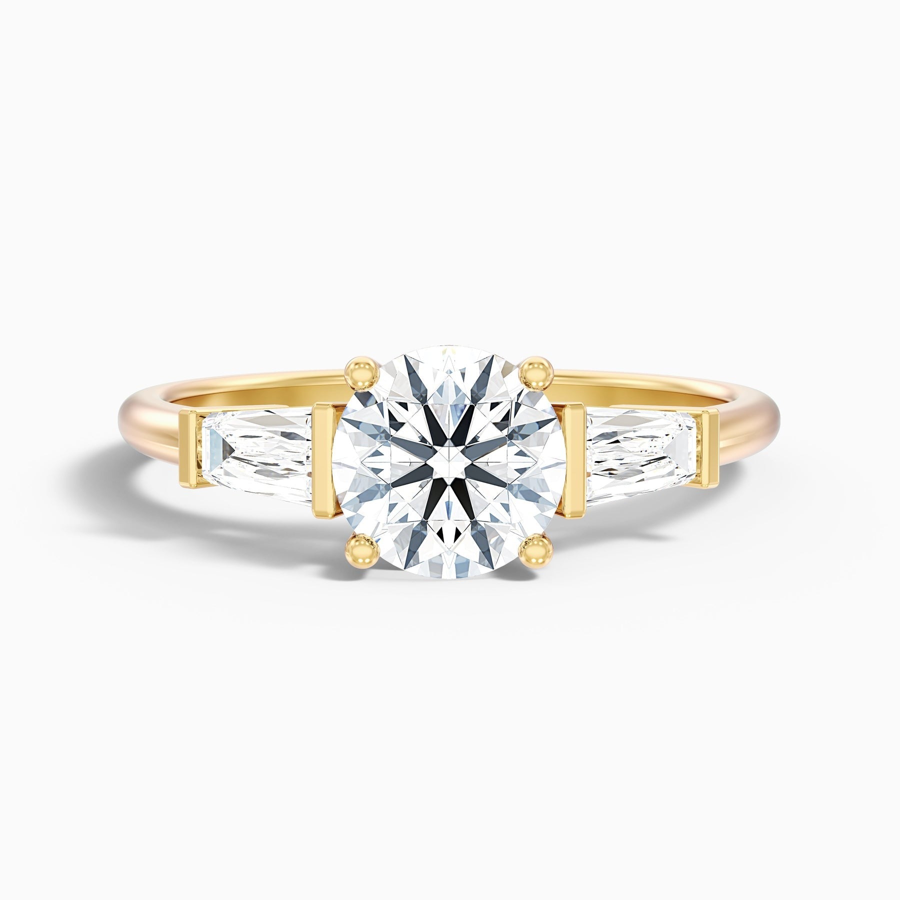 Avalon Round 3 Stone Moissanite Ring With Side Baguette Moissanite